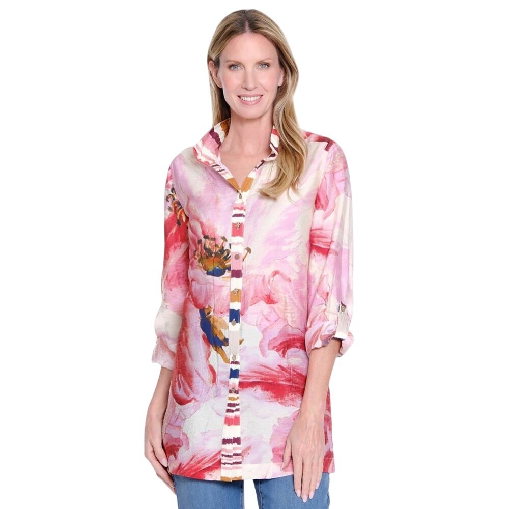 JOHN MARK FLORAL PRINT Boho TUNIC PINK FLORAL Size 2X